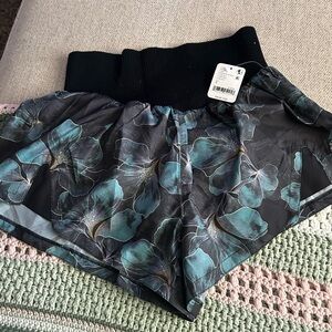 FP Movement by Free People High-Waist Floral Shorts in Black and Teal